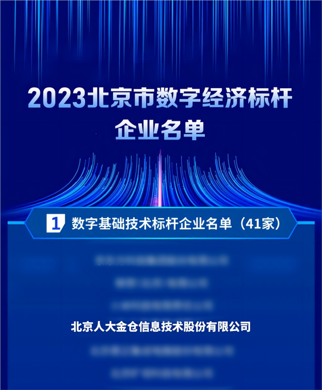 人大金仓获评2023北京市数字经济标杆企业